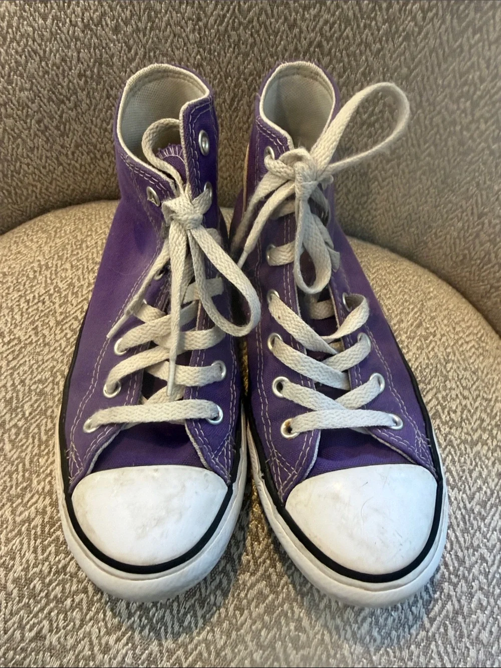 2 Pairs of Youth Converse High Top Sneakers in White & Purple